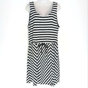 A NEW DAY Black and White Striped Sleeveless Knee Length Jersey Dress Size XL